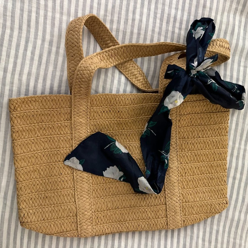 Draper James Straw Bag with Floral Scarf
